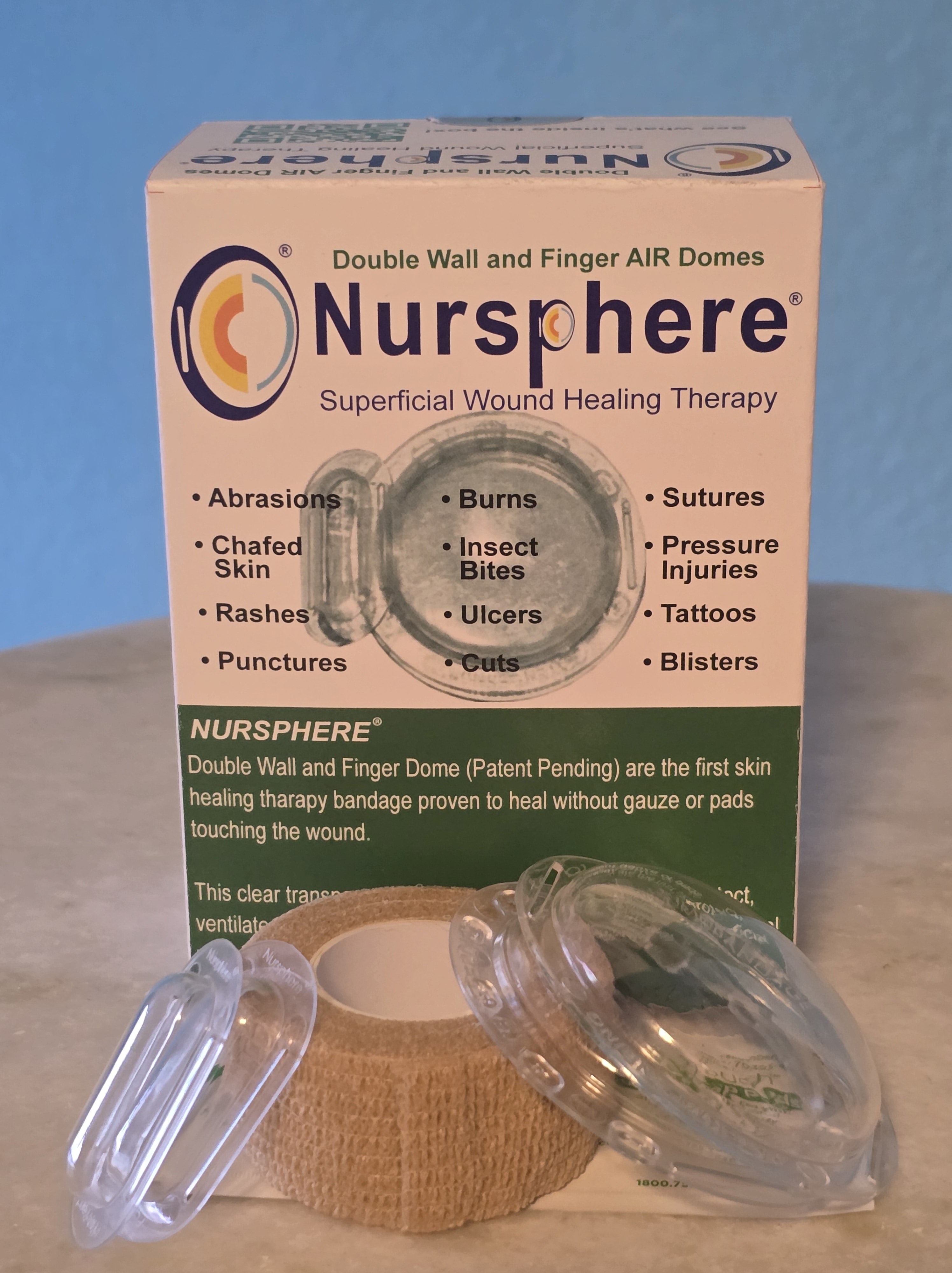 Nursphere® Original Double Wall and Finger AIR Dome Bandages™ with Wound Tracker™ App