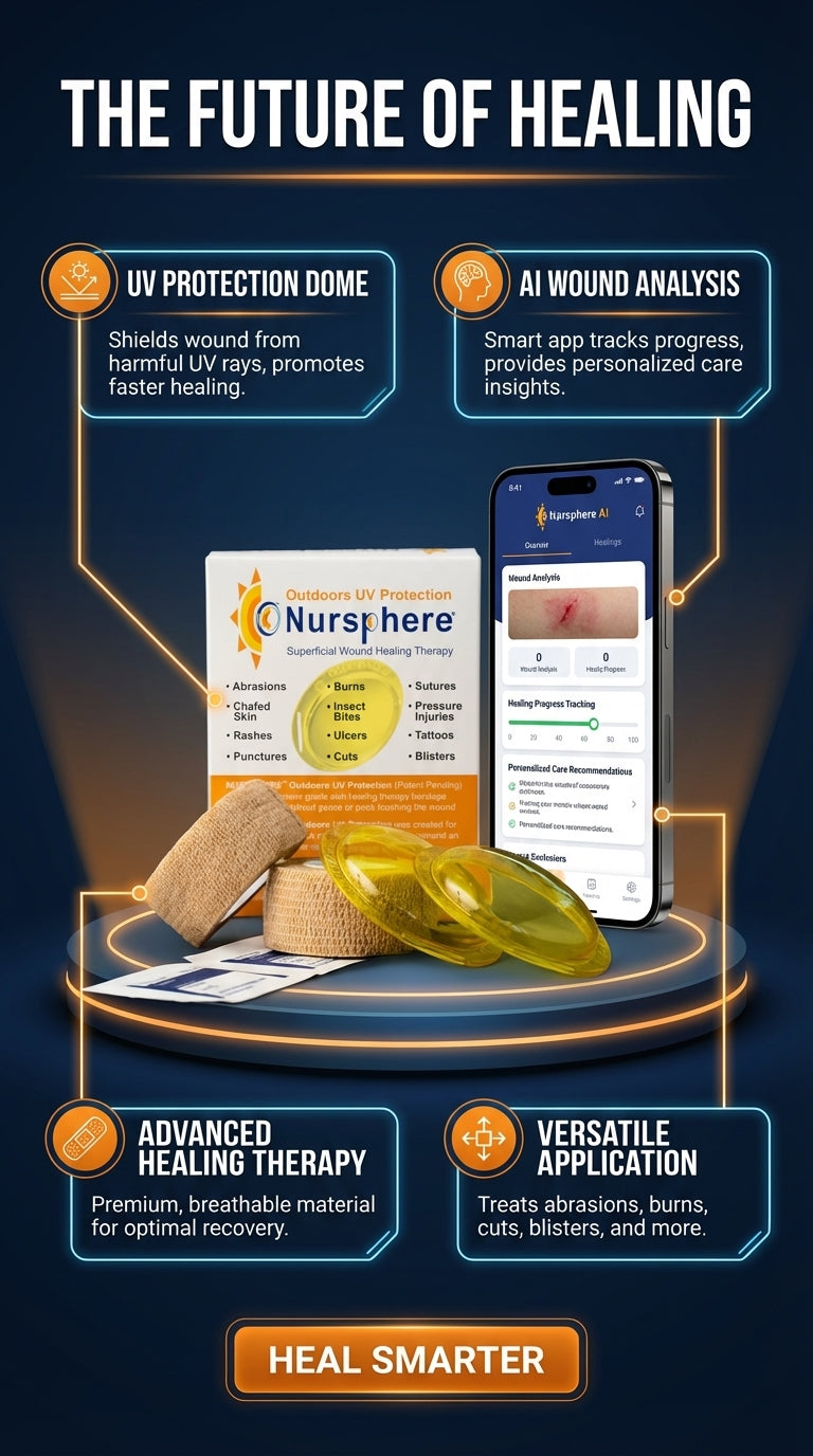 Nursphere® Original Outdoors UV Protection Dome Bandages with Wound Tracker™ App