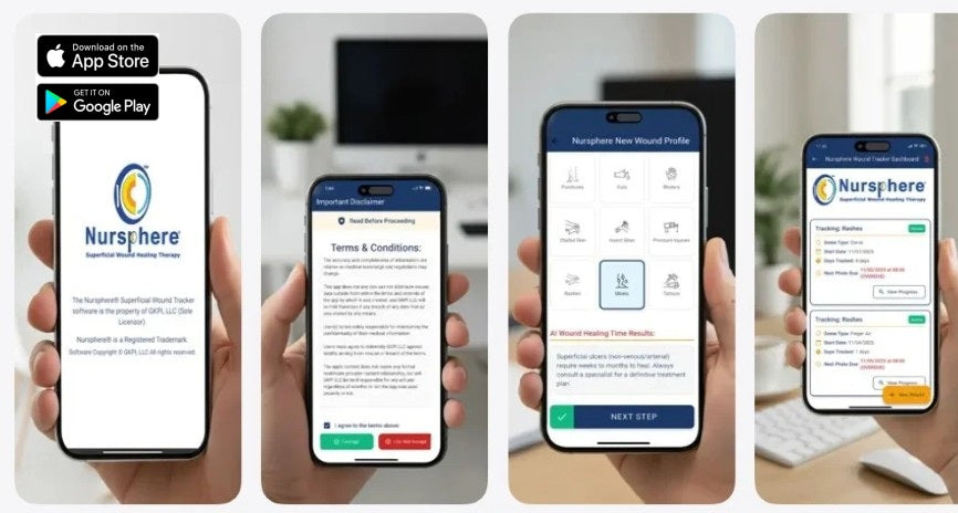 Nursphere® Original Double Wall and Finger AIR Dome Bandages™ with Wound Tracker™ App